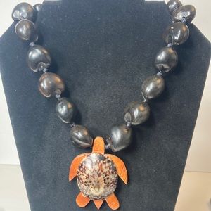 Kukui Nut Necklace with Wood Turtle Accent